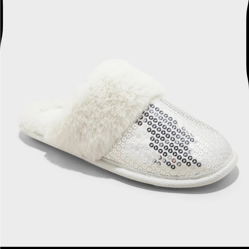 Auden White Sequin Fur Slippers